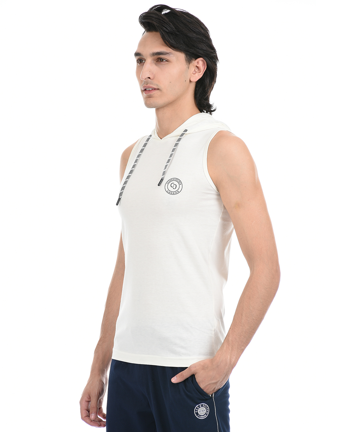 Cloak & Decker by Monte Carlo Men White Sleeveless Hooded Tshirt